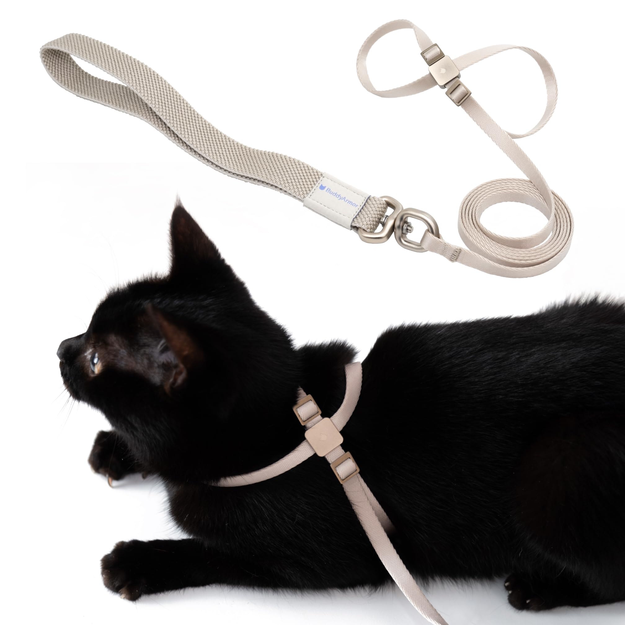 BuddyArmor Escape Proof Cat Harness and Leash 2-in-1, Anti-Choke Soft Adjustable Lightweight Cat Walking Lead