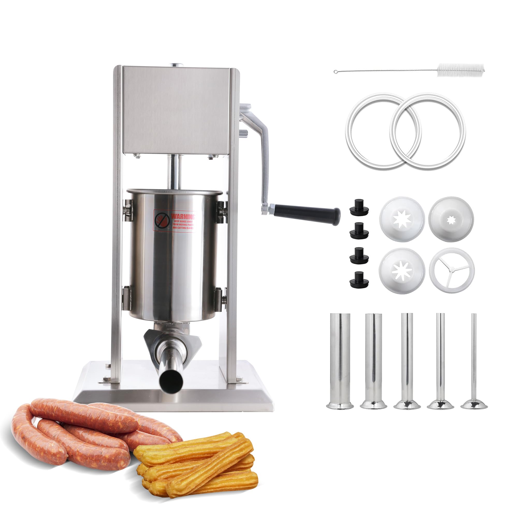 Hakka 3L/7Lb Sausage Stuffer Machine,2 Speed Stainless Steel Vertical Sausage Maker with 5 Tubes and 4 Churros,Meatball Maker for Home & Commercial Kitchens — image 1