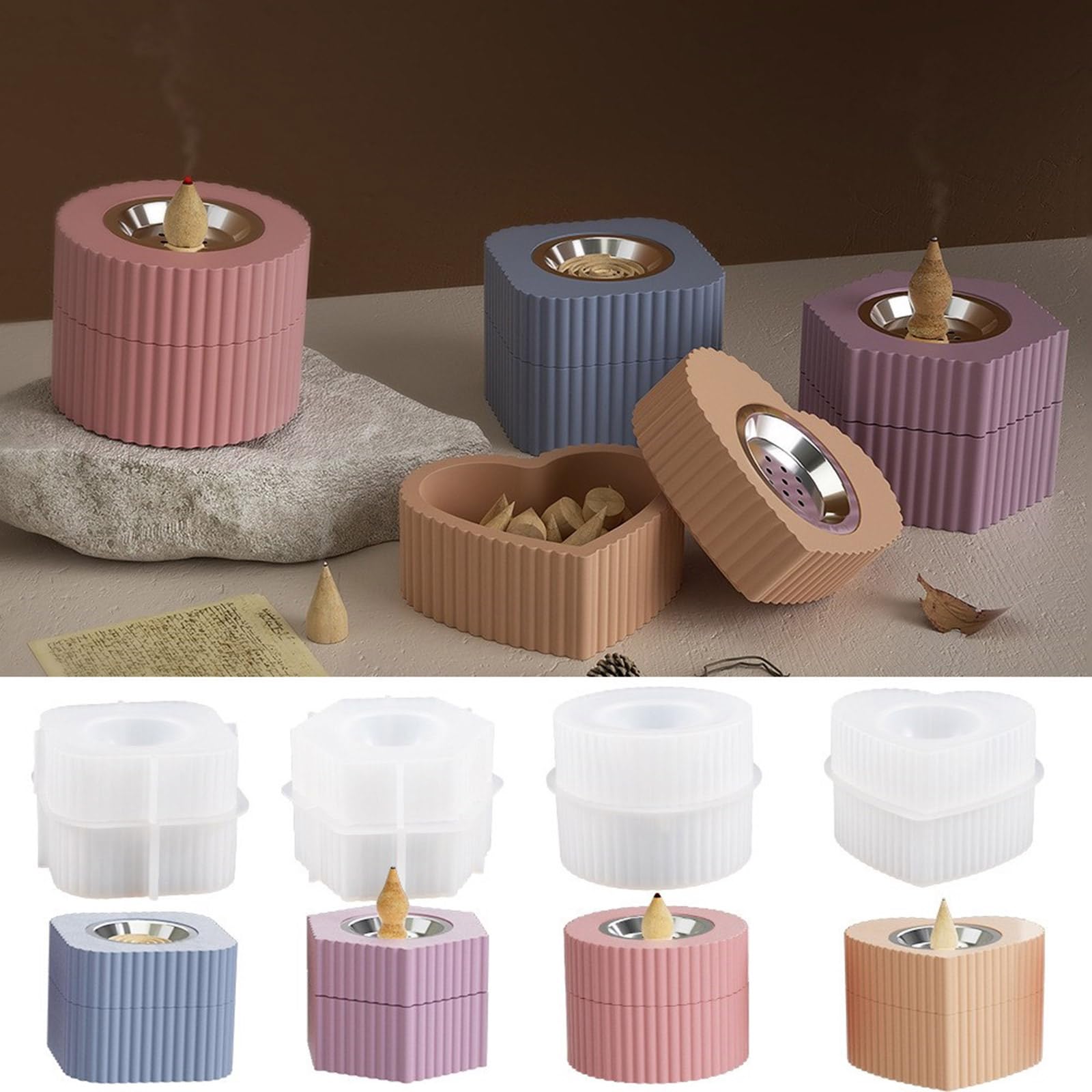 Stampo in silicone per incensi, in resina di cristallo, rotondo, per vasetti, gesso, ornamento