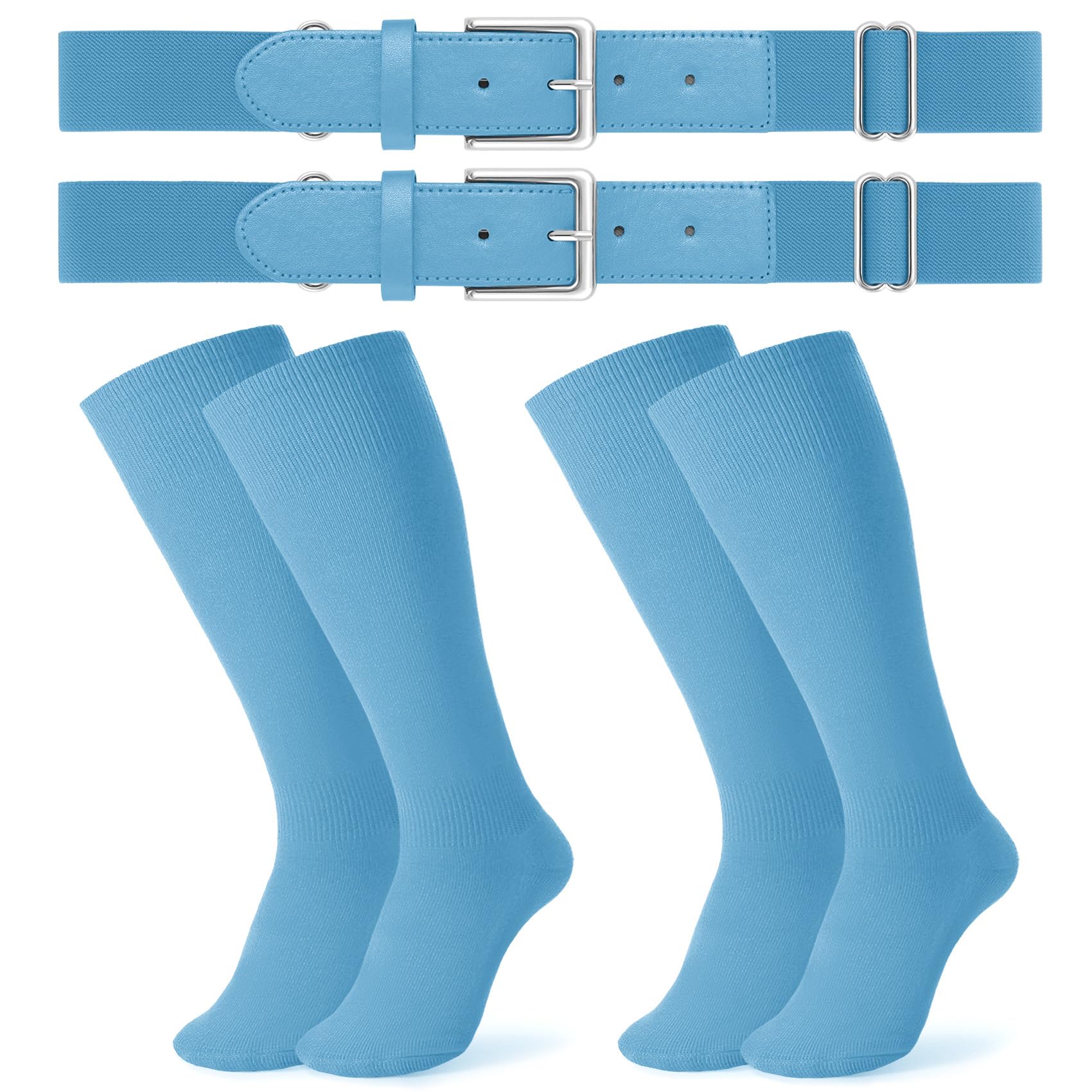 JASGOOD 2 Pack Baseball Socks and Belt Combo Set Softball Socks and Belts Elastic Waist Belt for Youth and Adult Boys
