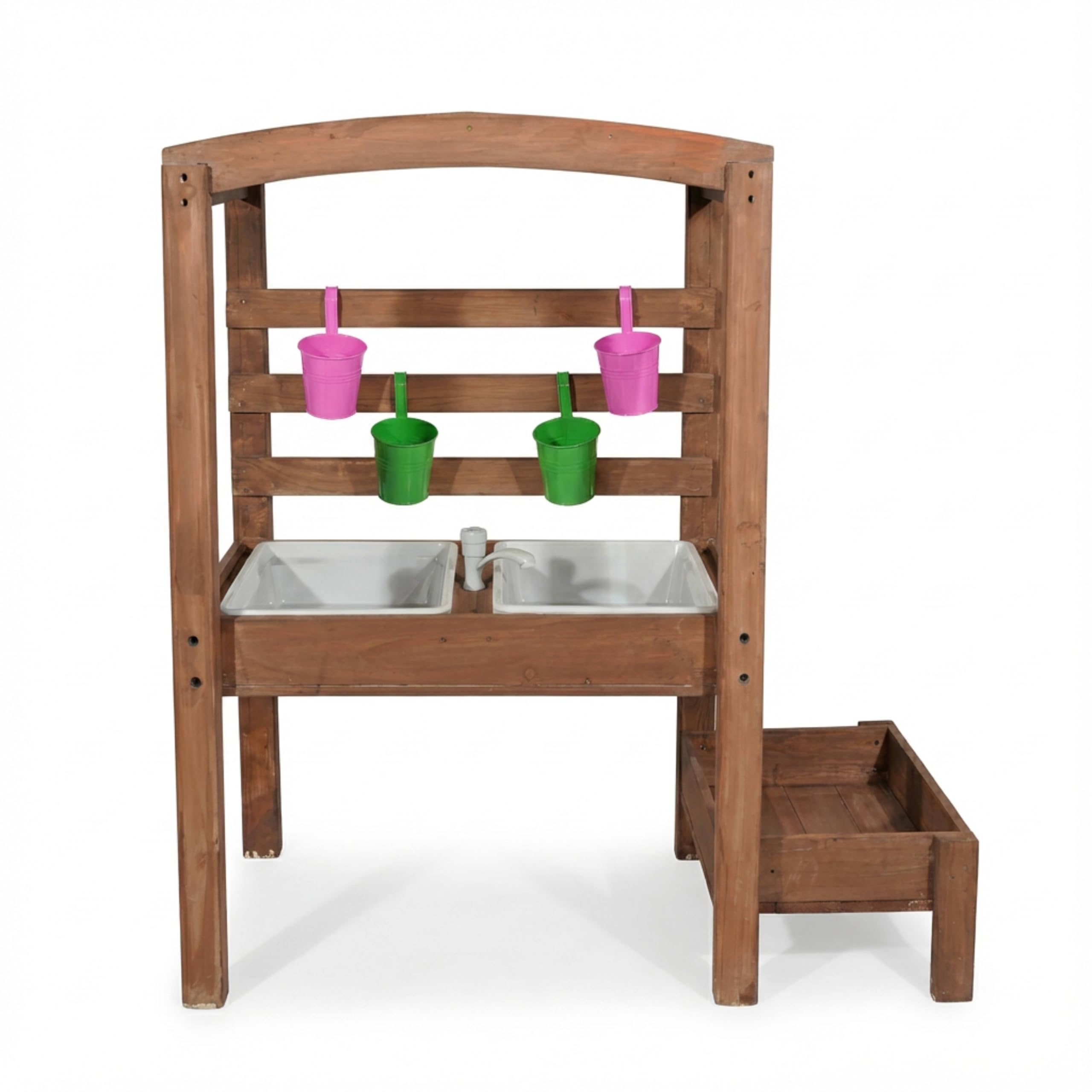 Mud Kitchen Playset for, Outdoor Wooden Toy Play Kitchen Set for Boys and Girls, Kitchen Accessories and Garden Sink with Faucet, Blackboard (Brown2)