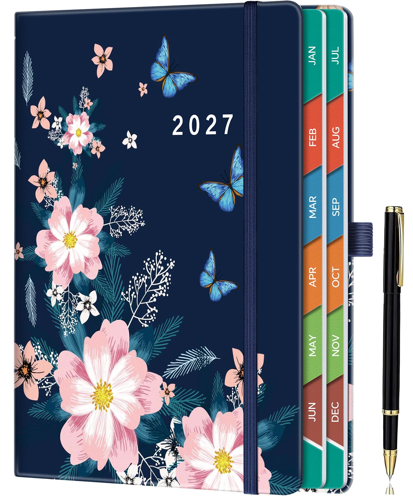 ZXHQ 2027 Diary Page a Day A5, Full Year Daily Planner, from Jan - Dec 2027 with Monthly View, 5.9" × 8.5", Colorful Tabs, UK Holidays, Inner Pocket, 100 Gsm Paper, Pen Set - Blue Butterfly