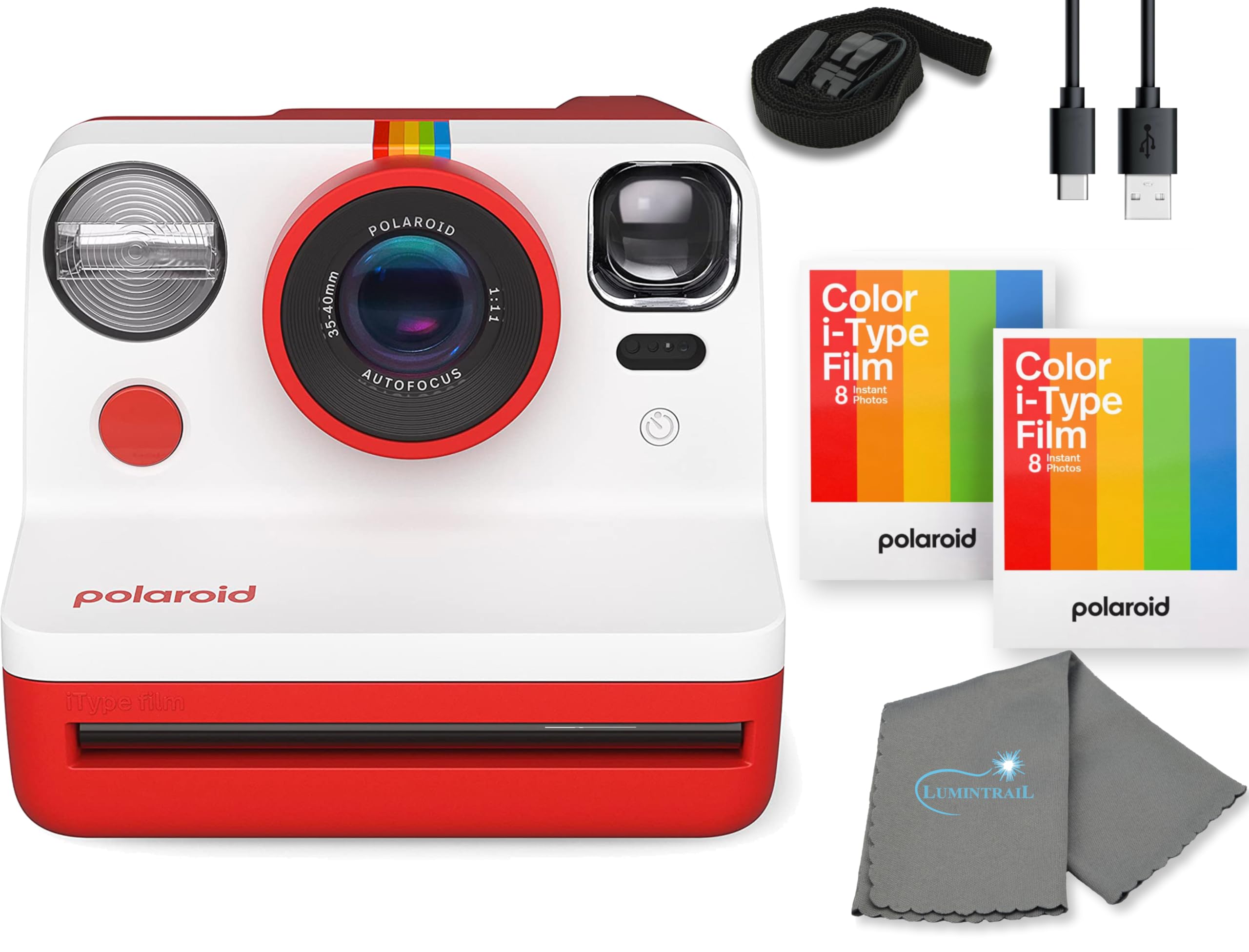 Polaroid Gen 2 Now I-Type Instant Film Camera - Red Bundle with 2 Color i-Type Film Pack (16 Instant Photos) and a Cleaning Cloth-image-5