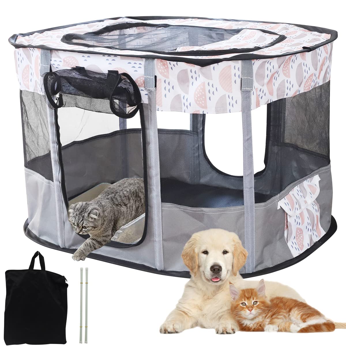 Qpets® Portable Foldable Pet Playpen Collapsible Crates Kennel Playpen ...