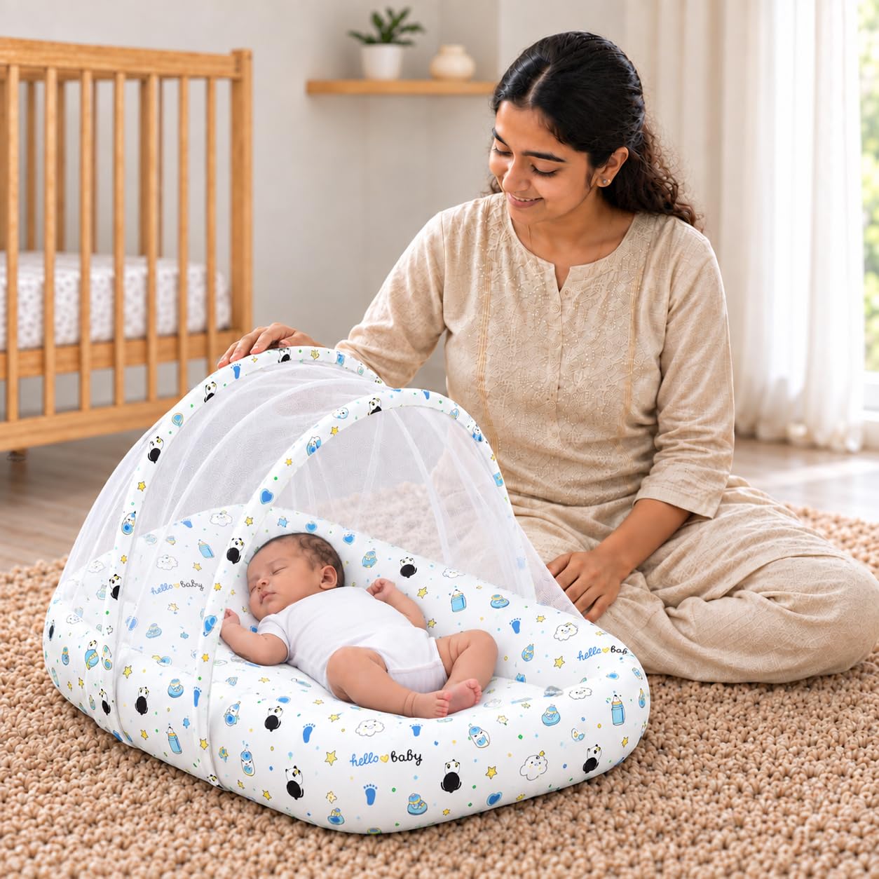 Panda Blue Baby Bedding Set - Sleeping Bag & Mosquito Net -12