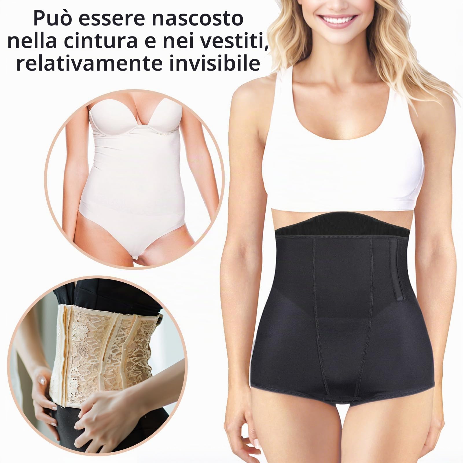 Lyreh 4pz Set Tavola Compressione Addominalei Laterali, Protezioni Laterali Schiuma Lipo con Pannello Compressione Addominale Piatto e Pannello Posteriore Modellante Lombare(Nero)