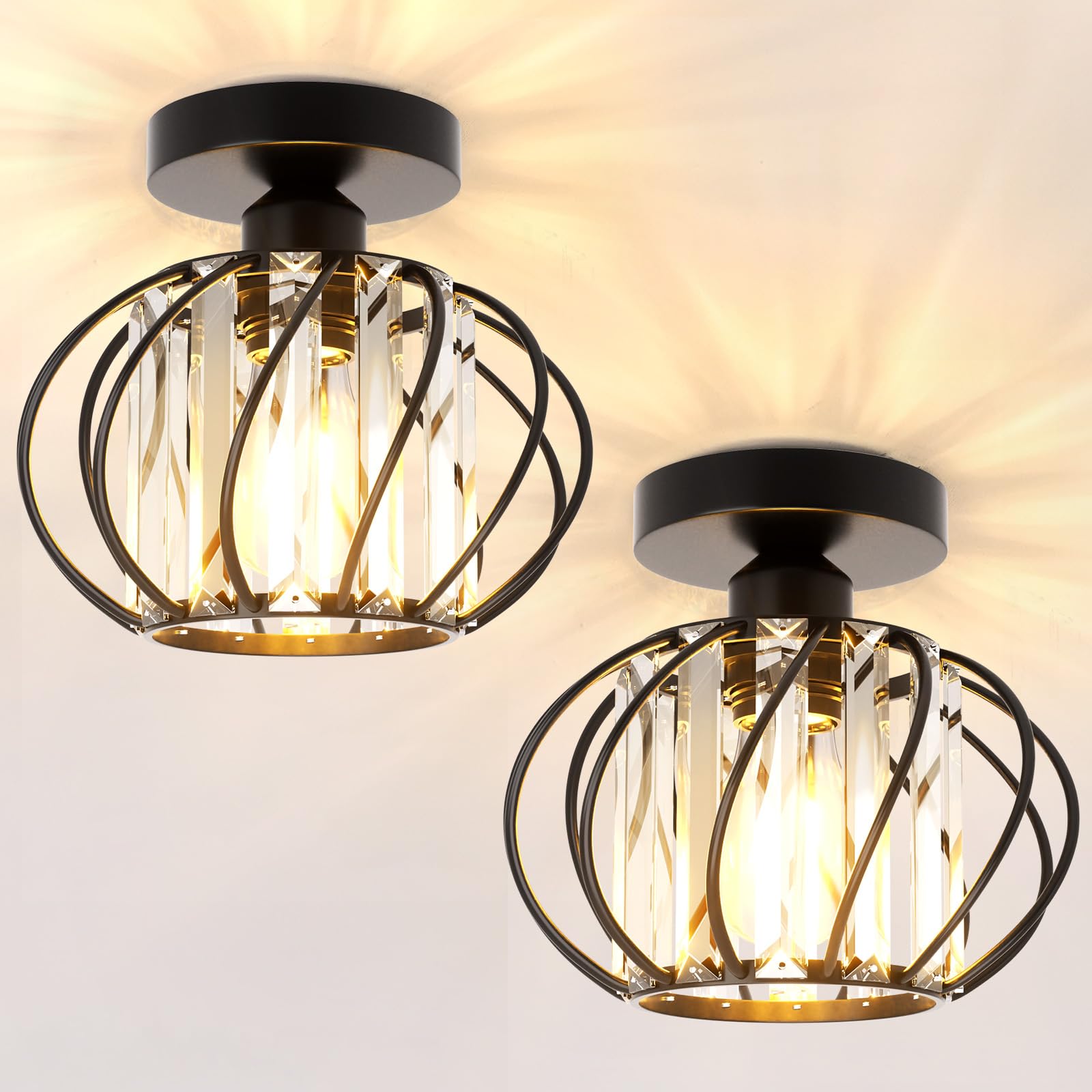 FRIDEKO HOME 2 Stück Deckenleuchte E27 Ø19cm Schwarz Kristall Deckenlampe