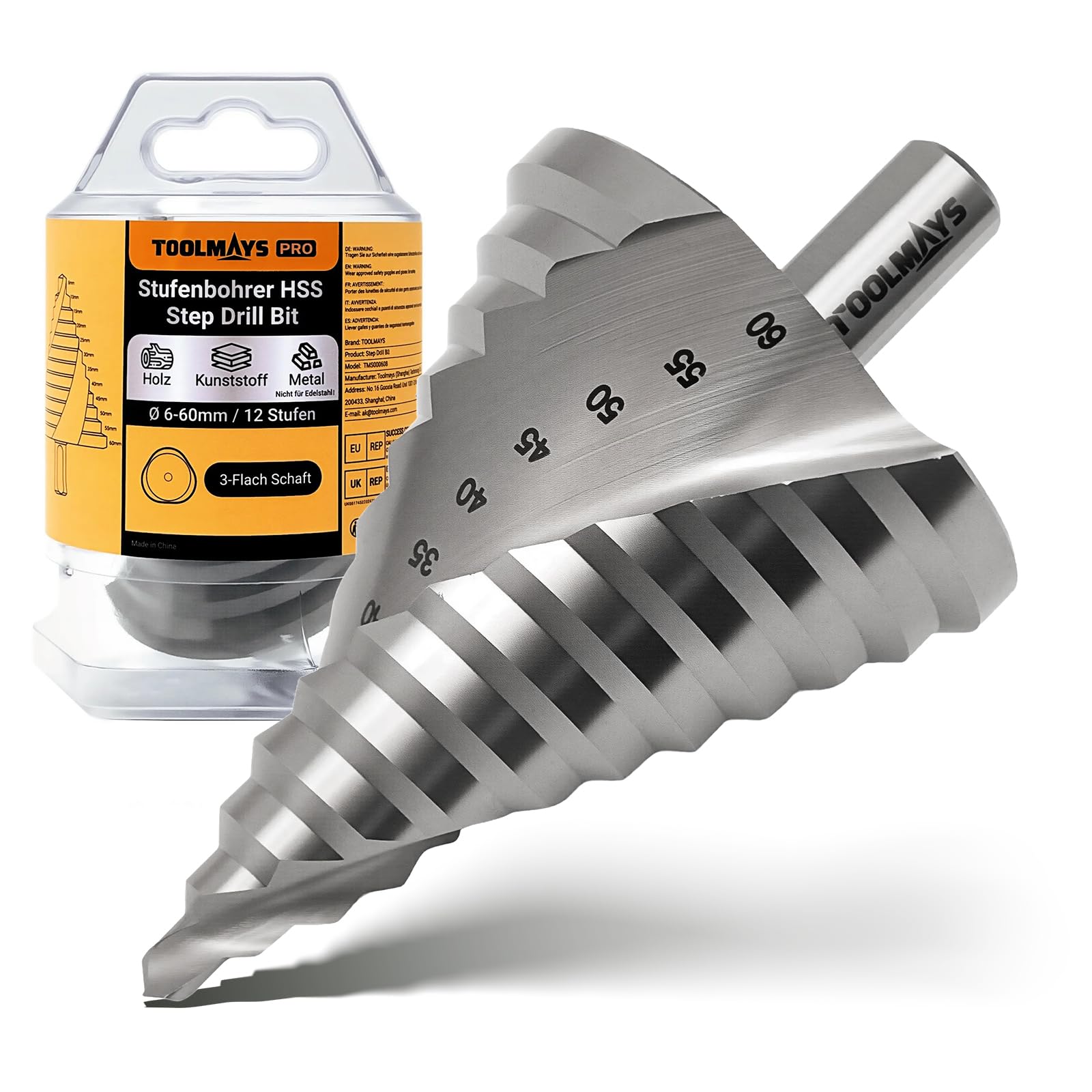Stufenbohrer HSS, Kegelbohrer Ø6-60mm mit 12mm Schaft | Schälbohrer für Metall, Kunststoff und Holz, 12 Stufen konusbohrer,kunststoffbohrer