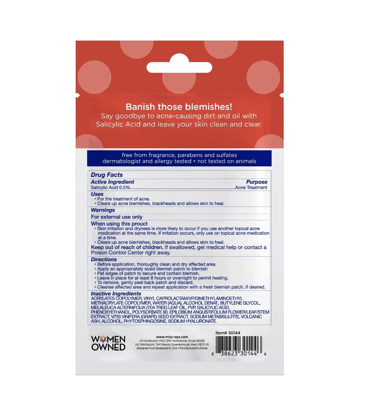 Miss Spa Clear Blemish Patches, Acne Dots, Pimple Patches For Face, Reduce Acne & Calm Redness, Invisible Spot Treatment, Dermatologist Tested,16 pack