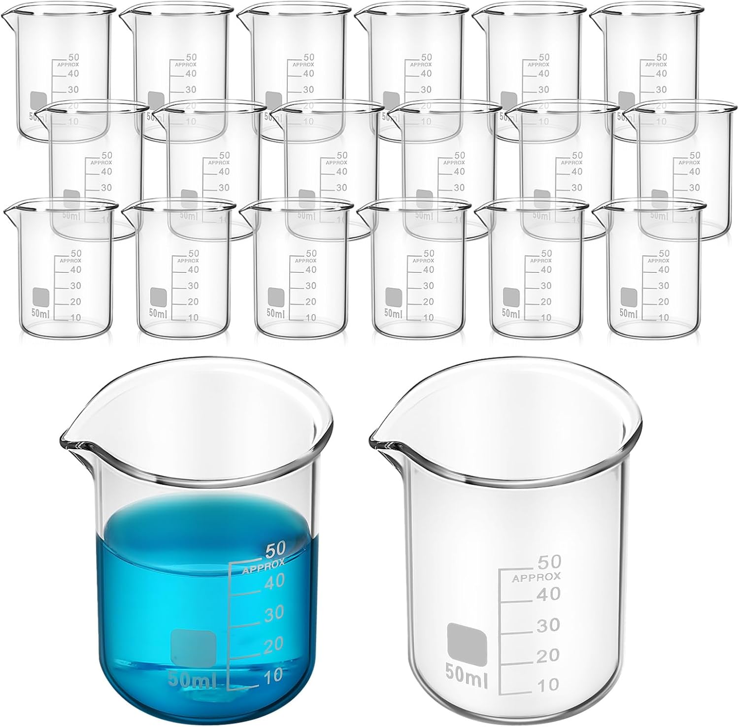 CHILDWEET 20pcs Graduated Glass Beakers with Spout Laboratory Glassware for Measuring and Mixing Liquids for Science Experiments and Classroom Use