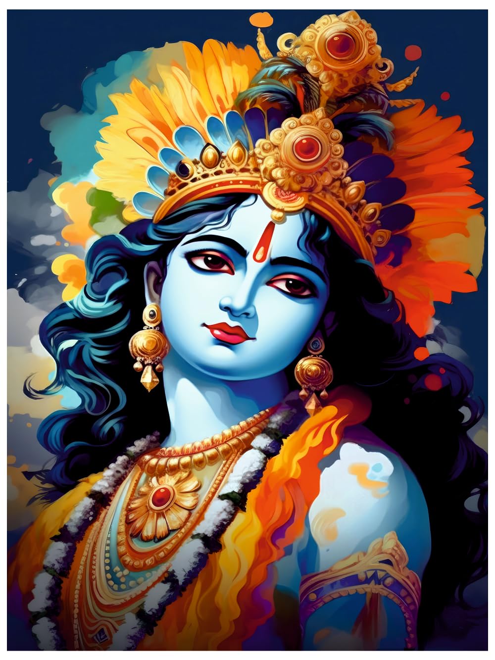 Kaushiki Collection Blue Krishna Mukhut God Wall Poster For Living Room, Bad Room, Pooja Room, Office, (Size – 60Cm X 45Cm)