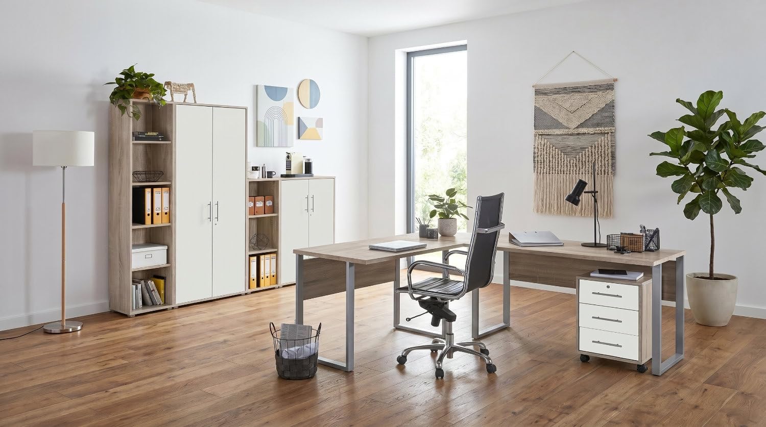 TABOR PRO Set 4 Eiche Sonoma weiß matt Büromöbel Arbeitszimmer Büro