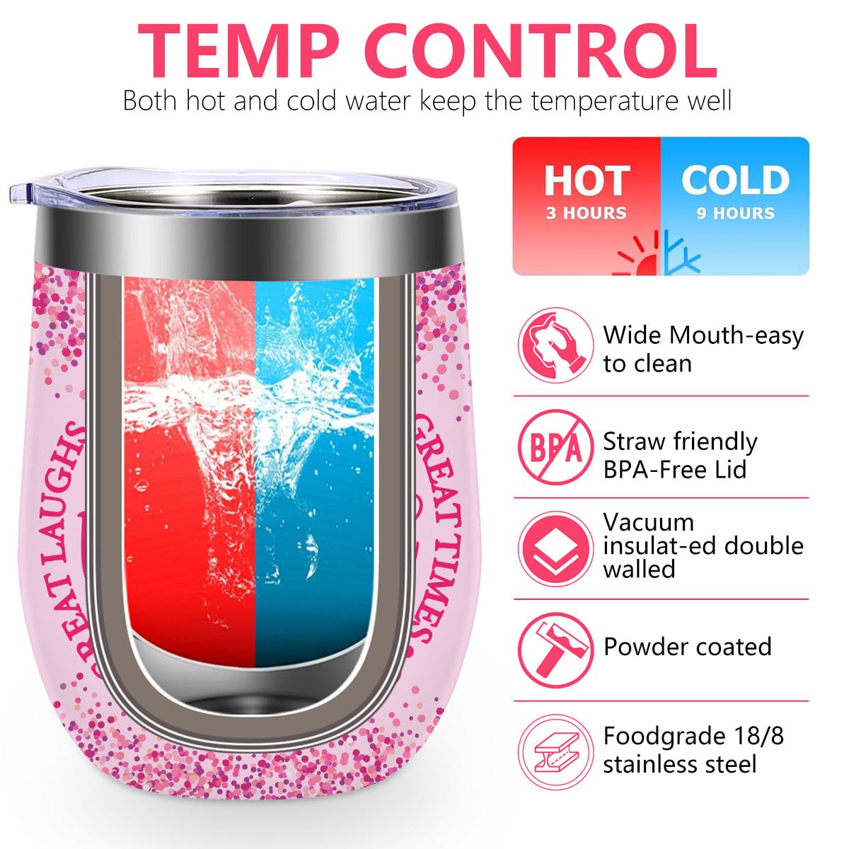 Girls Weekend Gifts Set of 4，Friends Wine Tumbler Vacuum Insulated Travel Tumbler Cup for Coffee, Wine, Cocktails Christmas Birthday Girls Weekend Travel Gifts for Women Sister Best Friend