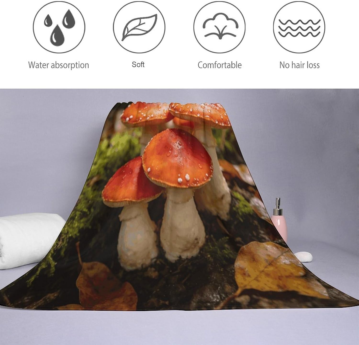 Happy Mushroom Bath Towel, Highly Absorbent & Quick Drying Beach Towel, Compact & Lightweight Pool Towel for Bathroom, Beach, Pool, Gym, Spa, and Hotel Use