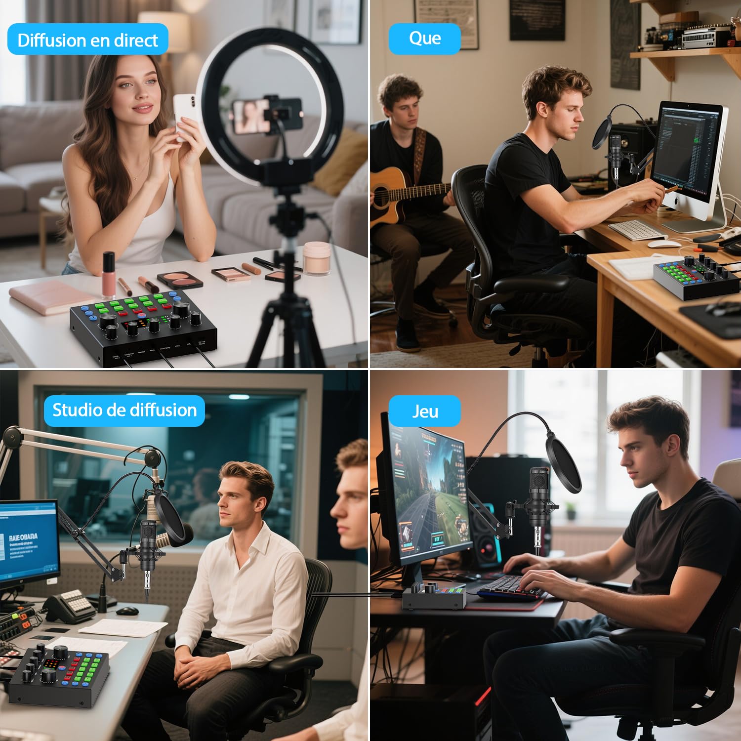 Ensemble d'Équipement Podcast, Modificateur de Voix et Microphone à Condensateur - Ensemble Microphone Podcast pour Gamers, Podcasting, Enregistrement, Chant, Streaming