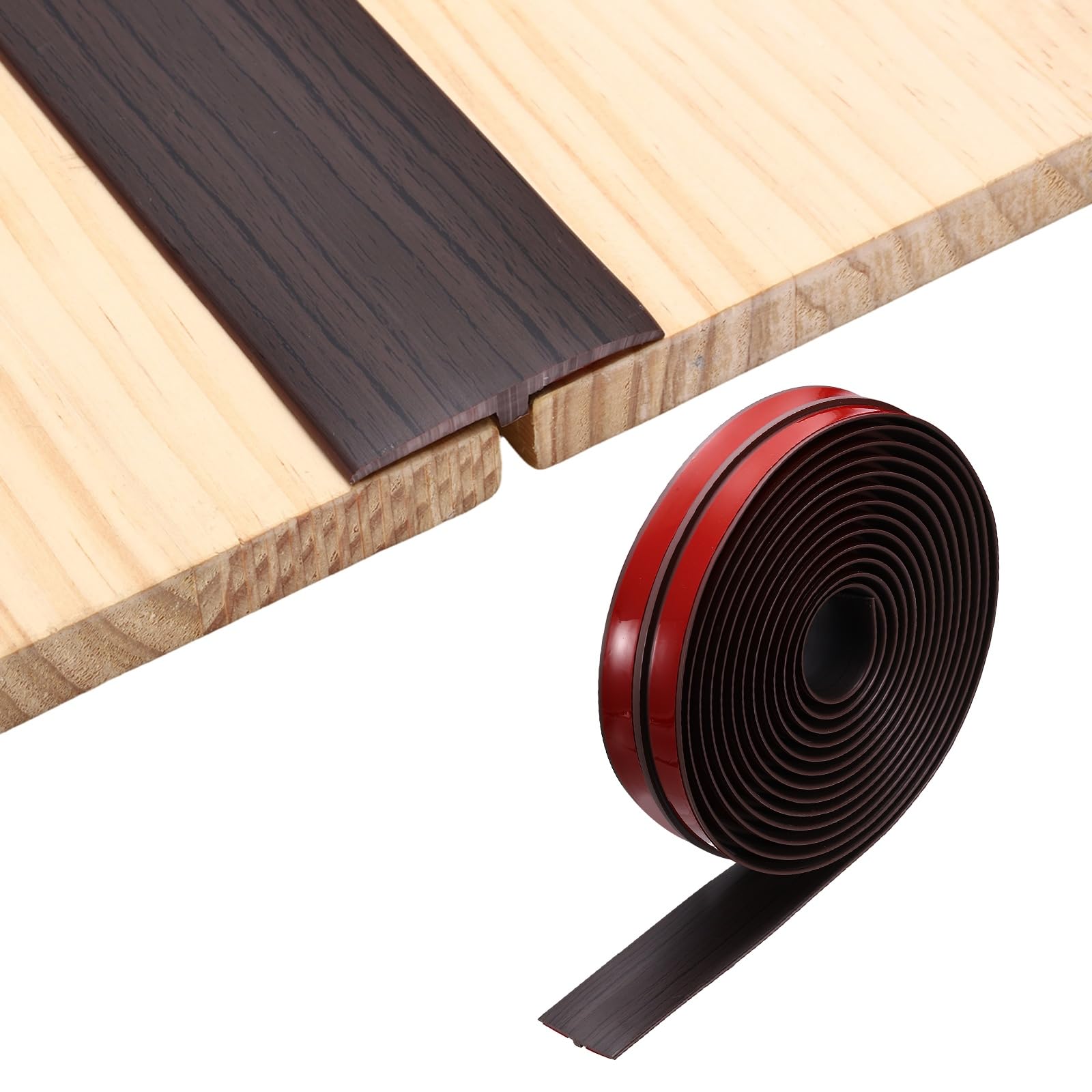 sourcing map Floor Transition Strip, 20FT x 1.97" x 0.31" Self Adhesive Floor Cover Strips T-Shaped Wood Grain Laminate Edge Trim for Flooring Gaps Carpet Transition, Black Walnut Color
