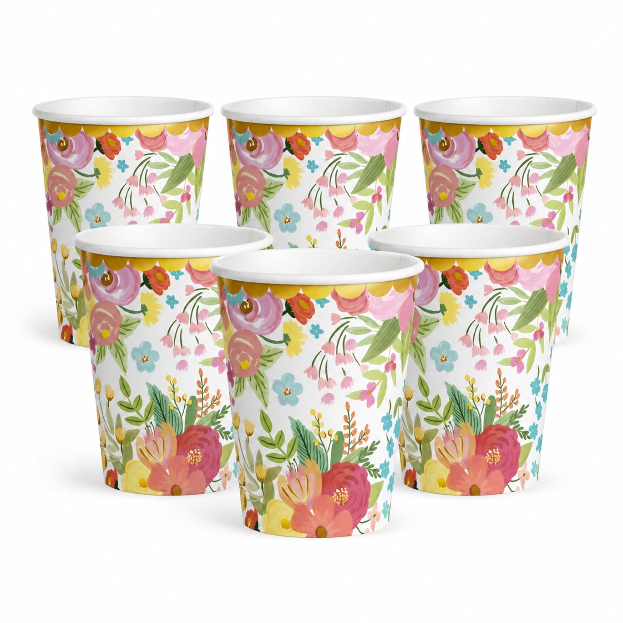 Vasos de cumpleaños, Vasos Desechables cartón, Diseño Floral, 6 Unidades - imagen 1