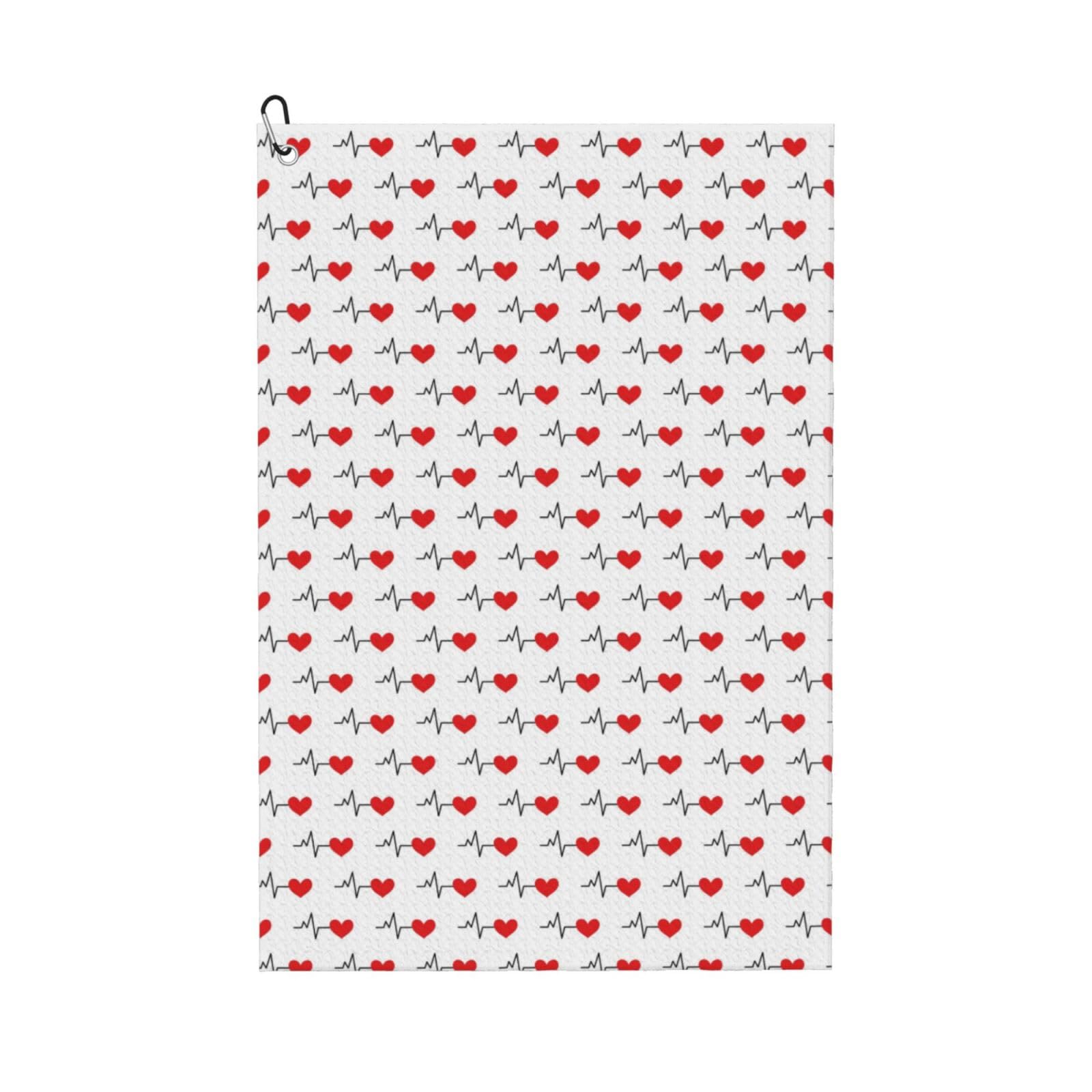 AOOEDM Heartbeat Symbol Print Golf Towel with Carabiner Clip Absorbent Microfiber Golf Towel for Cleaning Golf Ball Club Putter Iron for Golf Bag Trolly Belt Loop 16" X 24"