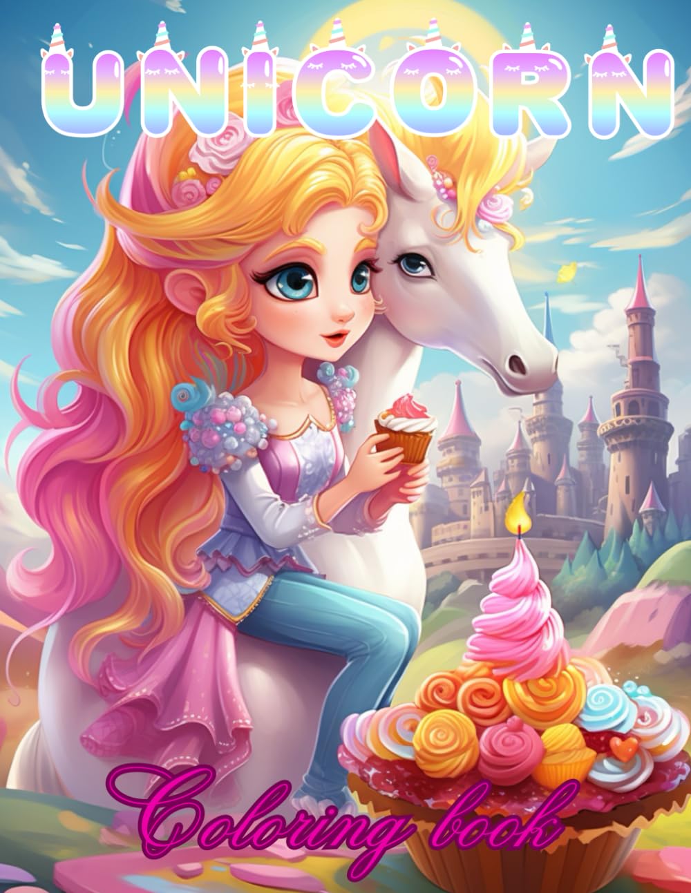 Unicorn coloring book.: 50 unique pages of unicorns, castles, princesses and much more.