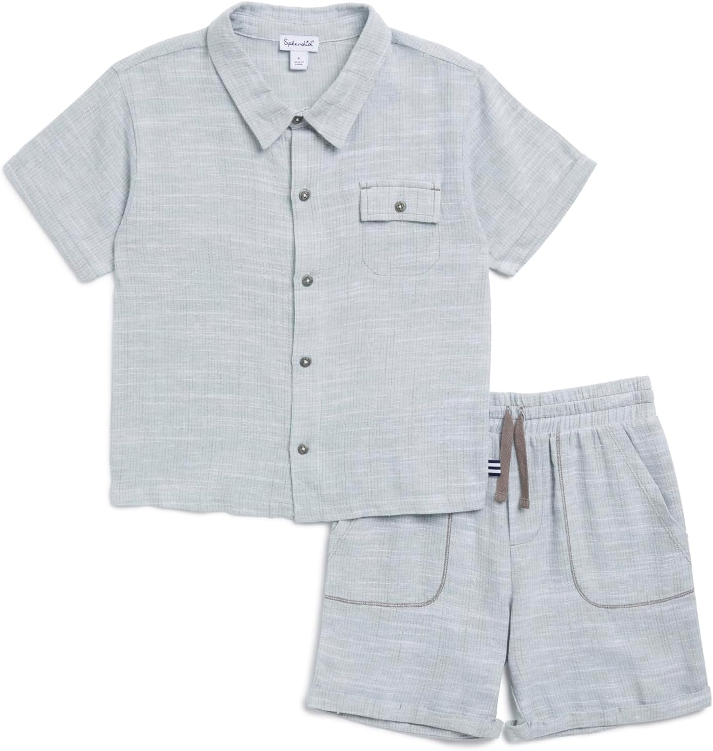 Splendid Boys' Boardwalk Linen Short Sleeve Button Down Shirt and Shorts 2-piece Set