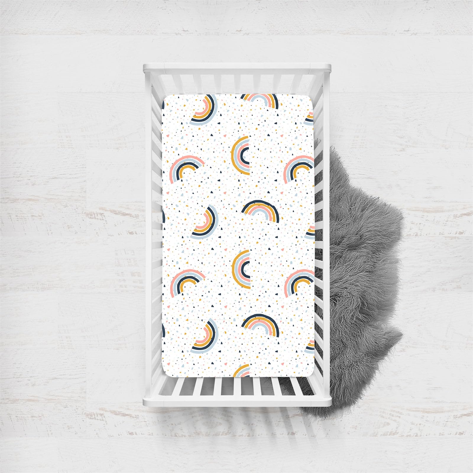 Odot Cot Bed Fitted Sheets, Rainbow Pattern Moses Basket Fitted Sheet Microfibre Crib Fitted Sheets Soft Durable Baby Bed Sheets Bassinet Sheets Cot Bed Mattress Protector (Cartoon,100x135cm)