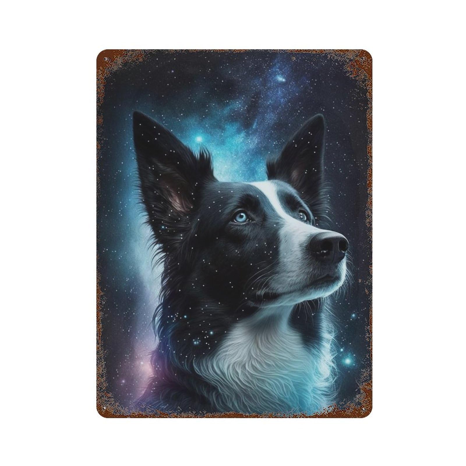 Garage Style Galactic Pup Portrait -9 Vintage Rust Metal Sign 15.7"x11.8", Shabby Chic Decor for Bar And Workshop