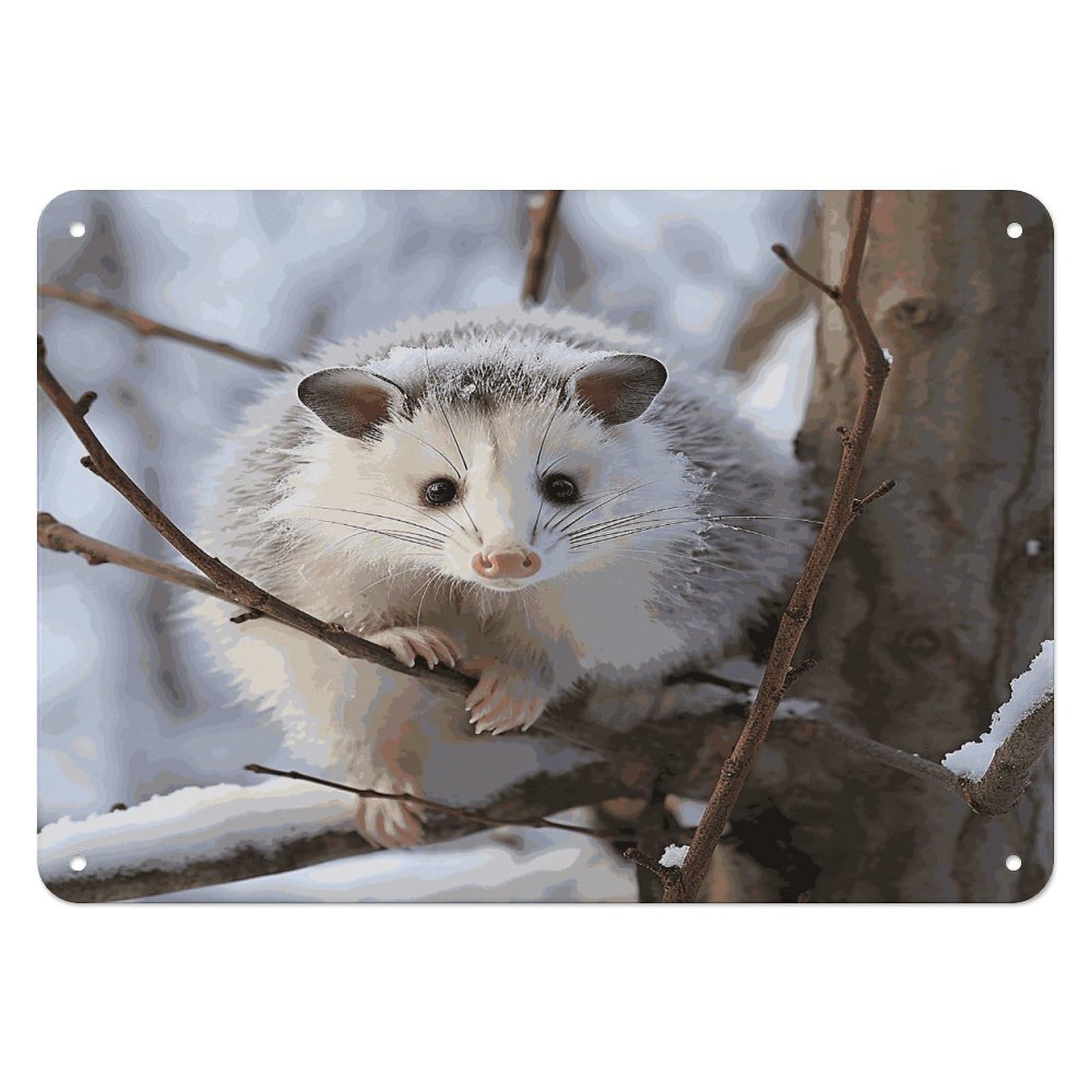 Fekiloot Style Opossum In Snow Wall Decor Iron Painting Metal Sign
