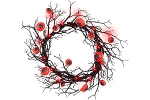 Handmade Halloween Branch Wreath with LED Lights, Creepy Eyeball Garland String for Outdoor Decoration