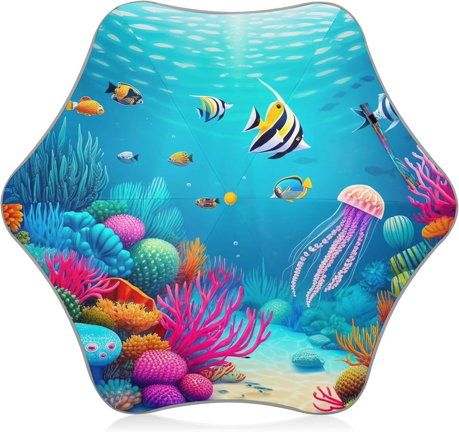 Children Umbrella Girls Boys, Hook Umbrella, Stick Umbrellas for School, Travel, Outdoor Activities, Colorful Underwater Coral Reef