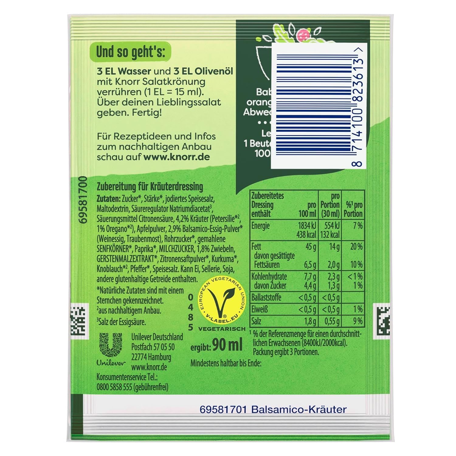 Balsamico-Kräuter Salat-krönung - Dressing Mix Alemania sabor a hierbas balsámicas, a base de hierbas procedentes de agricultura sostenible - Compatible con Knorr - 55g