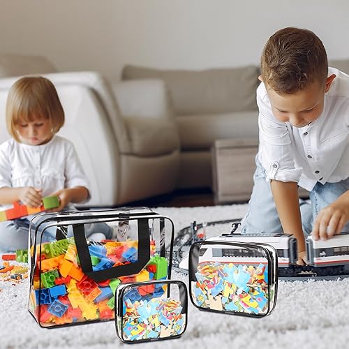 Miniatura 7 de 18 paquetes de bolsas de almacenamiento de juguetes con etiquetas, bolsas de almacenamiento de rompecabezas de PVC transparente, bolsas Negro