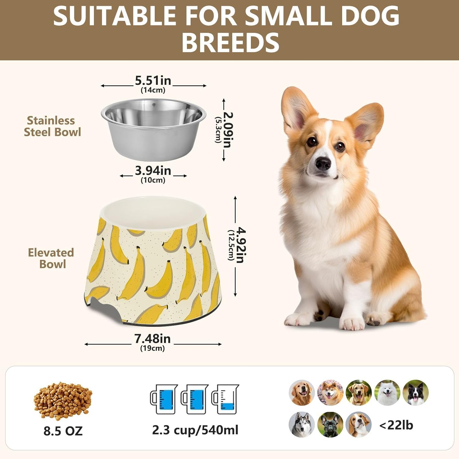 Cute Cartoon Banana Bowl for Pets Non Slip Stainless Steel Cats Food Bowls for Slow Feed Dogs Whisker Fatigue