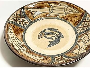 Amazon.co.jp: 作家物 陶芸家 金城敏昭 魚文 大皿 丸皿 深皿