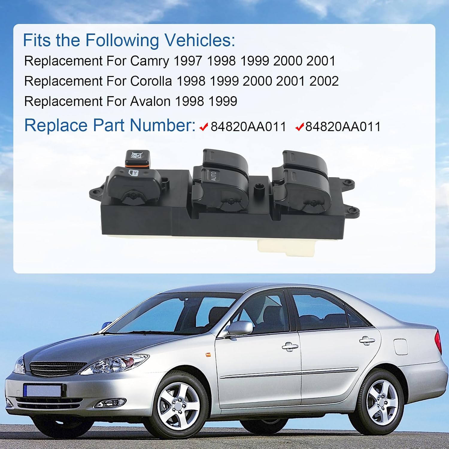 Master Power Window Switch Replacement for Camry 1997-2001 Corolla 1998-2002 Avalon 1998 1999, Replace 84820AA011, 84820AA011
