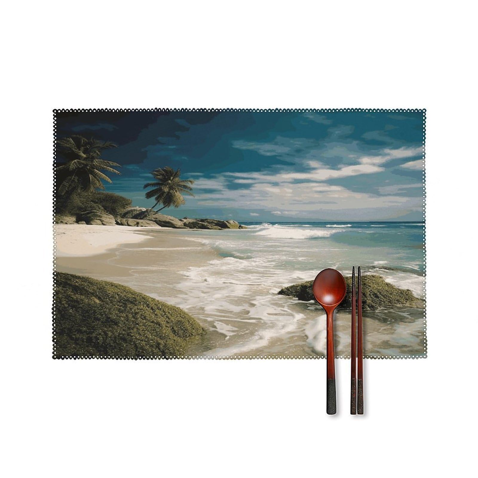 Beach Ocean Placemats Set of 6 Heat-Resistant Washable Place Mats Wipeable Kitchen Placemat Easy to Clean for Indoor Outdoor Party Kitchen Decoration