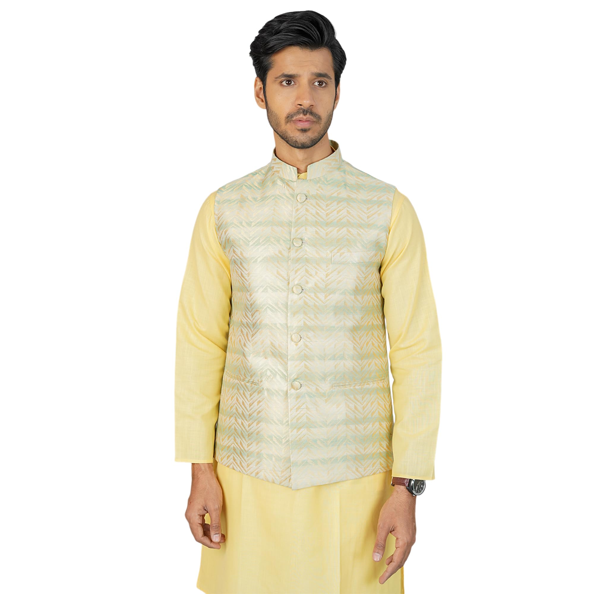 wintage Men's Banarasi Rayon Cotton Gold Nehru Jacket-picture-48