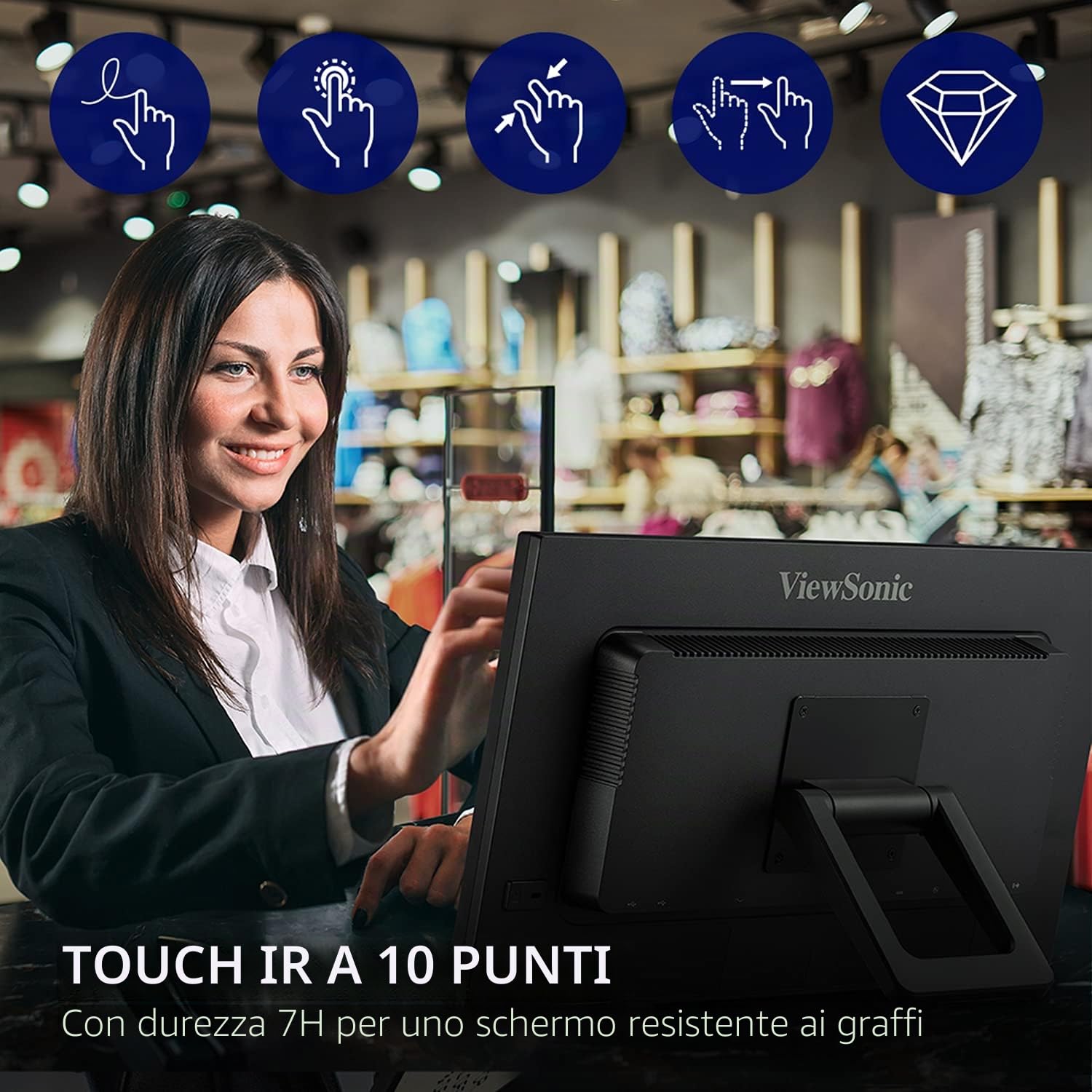 ViewSonic TD2223 - Monitor Touch da 54,6 cm (22") (Full HD, HDMI, USB, multitouch a 10 Punti, Supporto Integrato, Altoparlante, Servizio di Sostituzione 4 Anni) Nero
