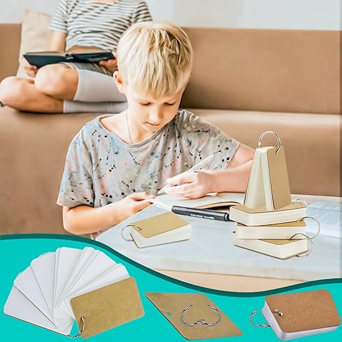 Miniatura 6 de MotBach 300 hojas de tarjetas flash blancas en blanco con anillos de carpeta, tarjetas de índice de 3.5 x 2.2 pulgadas, tarjetas de notas pequeñas,