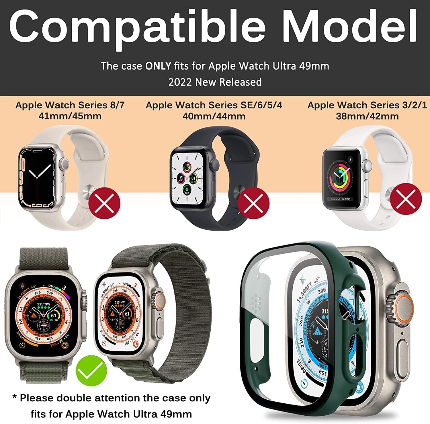 Miimall Case Compatible with Apple Watch Ultra 2 /Ultra 49mm Tempered Glass Screen Protector - Image 3