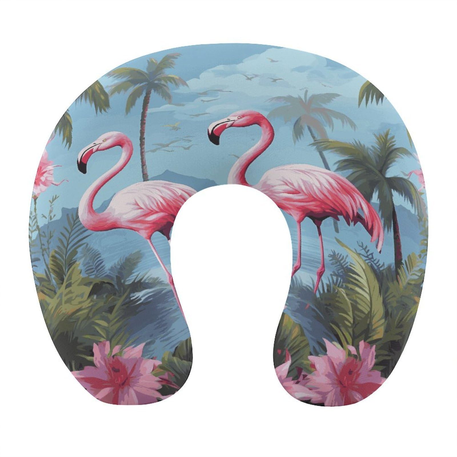 FekiLoot Tropical Flamingos Travel Pillow,U Shaped Office Napping Pillow Support Neck and Head Comfortable Travel Neck Pillow U Shape Sleeping Essentials for Long Haul Flights