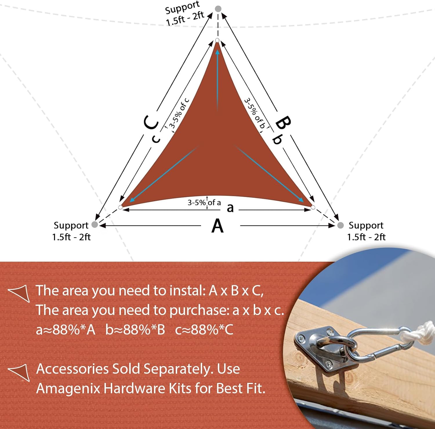 Amagenix Shade Sail 18'X18'X25.5' Triangle Rust Red UV Block Heavy Duty Breathable Outdoor Sun Shade Canopy for Patio Garden Backyard Deck, Customizable