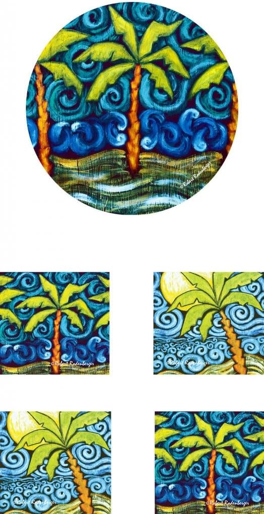 Bundle 5 Piece Home or Office - Palm Tree - Mousepad/Trivet and Four (4) Coasters Neoprene