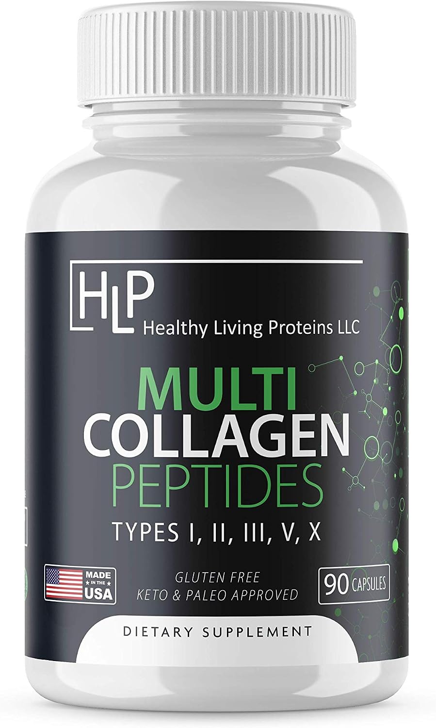 Healthy Living Proteins | Multi Hydrolyzed Collagen Peptides Type I, II, III, V, & X | Grass Fed Bovine, Wild Caught Marine, Free Range Chicken | Gluten Free Powder (Unflavored
