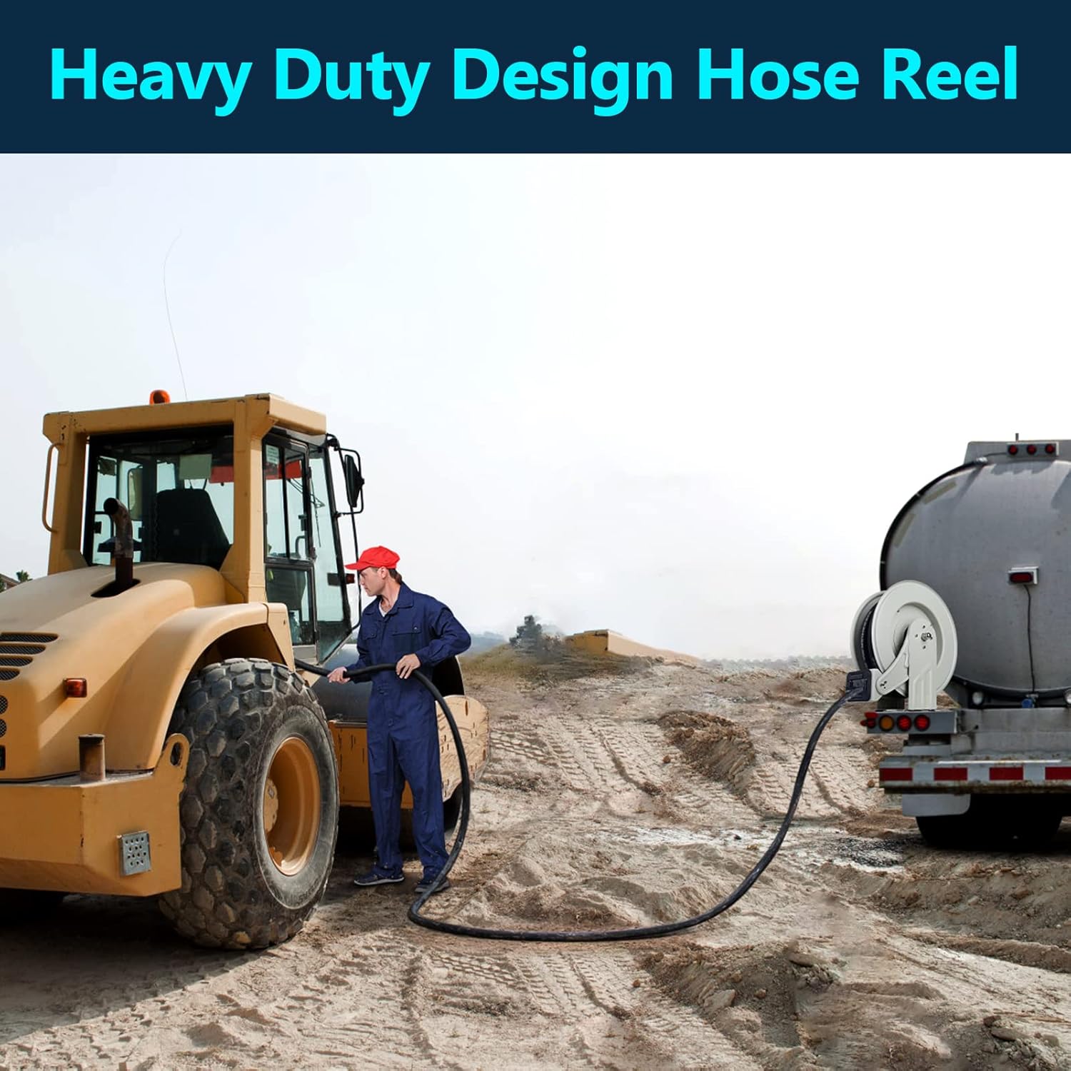 3/8 inch x 50 ft Oil Hose Reel Retractable Hose W P 330 BAR Max 4800 PSI Adjustable Support Arm and Pipe Gripper Spring Driven Steel Construction Heavy Duty Industrial Hose Reel for Butter Oil