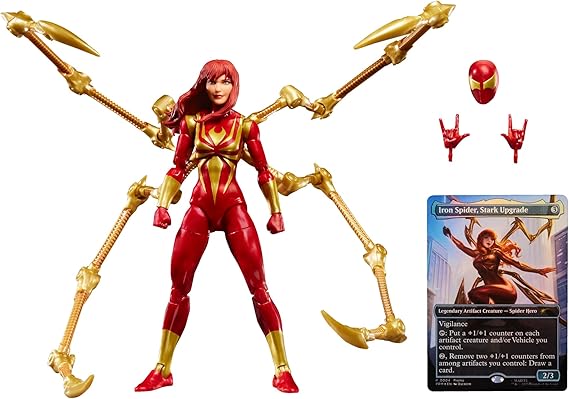 Spider-Man Marvel Legends Series Magic: The Gathering Mary Jane Watson (Iron Spider), 15.5 cm Action Figure and Custom Foil Collection Card Game Trading Card
