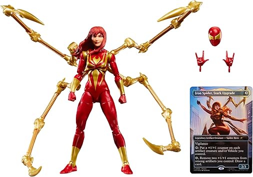 Spider-Man Marvel Legends Series Magic: The Gathering Mary Jane Watson (Iron Spider), 15.5 cm Action Figure and Custom Foil Collection Card Game Trading Card