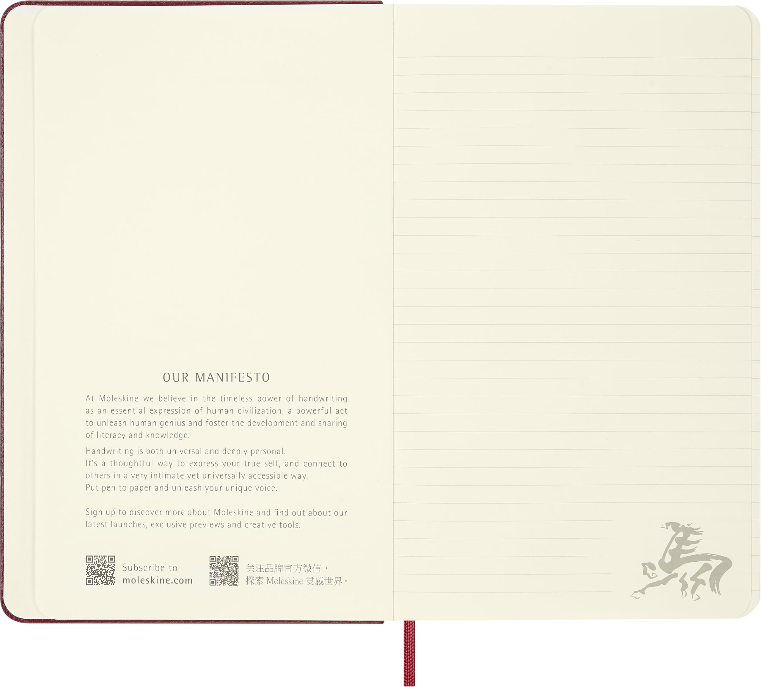 Moleskine Cuaderno Rayado Año del Caballo – Cubierta Dura Certificada VEGEA® en Rojo, Tamaño Large 13 x 21 cm, con Caja de Regalo Reutilizable