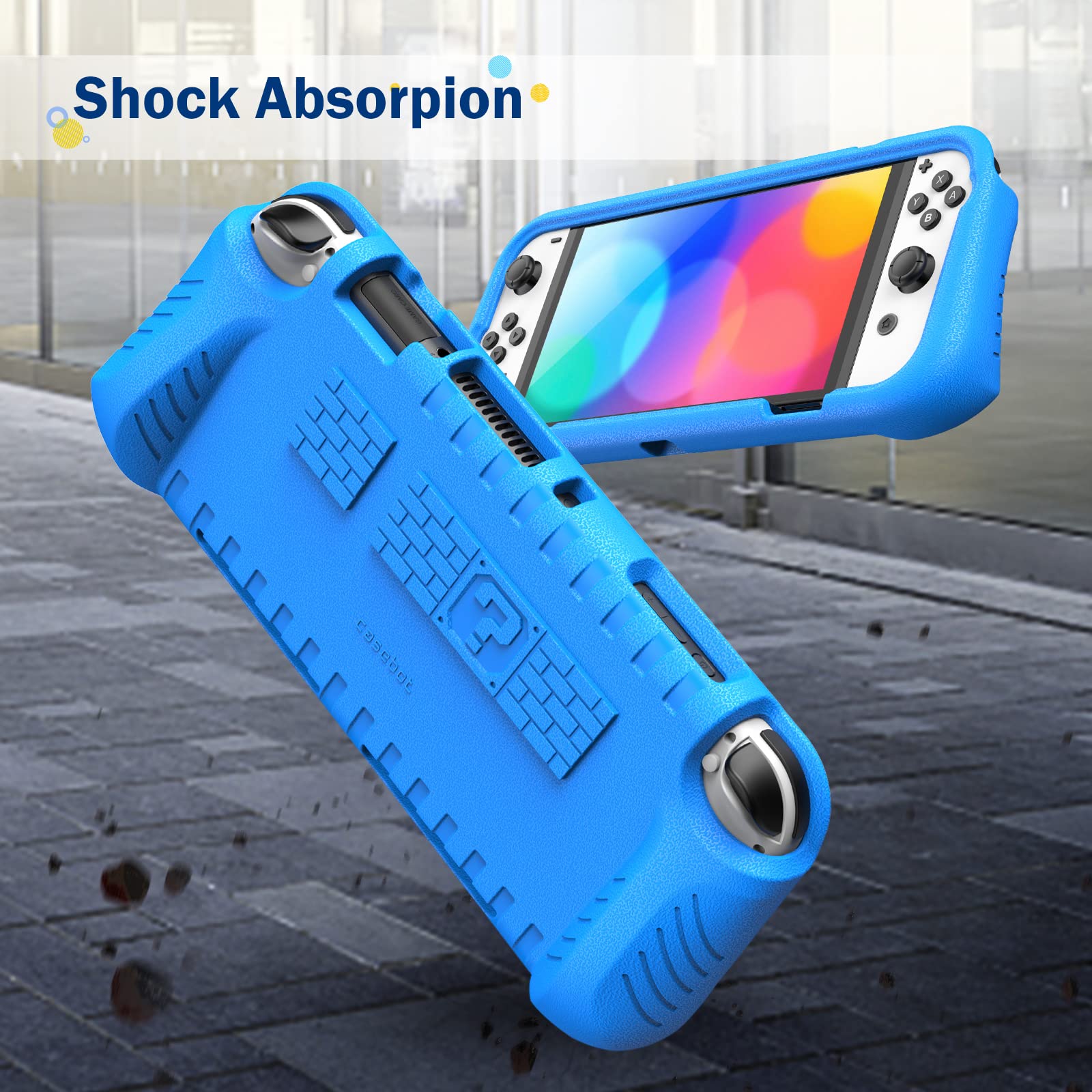 Fintie Étui Compatible avec Nintendo Switch (modèle OLED) 2021 – Étui de Protection Ultra léger résistant aux Chocs avec 2 Supports de Cartes de Jeu, poignée Design Ergonomique, Bleu