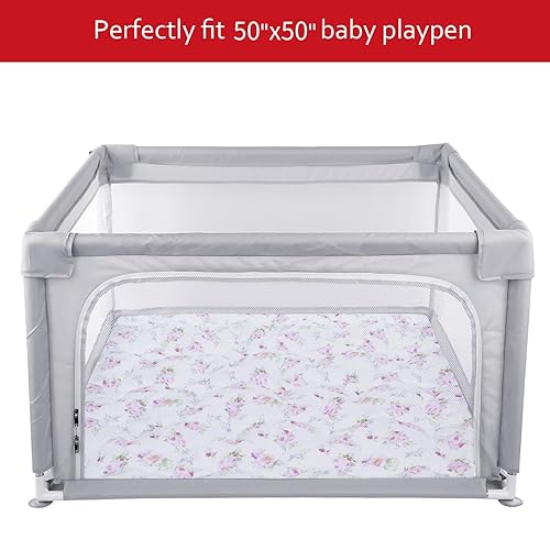 Miniatura 5 de Tapete de corralito de bebé de 50" x 50", apto para corralitos de bebé TODALE y Dripex, tapete de gateo de una pieza antideslizante acolchado para