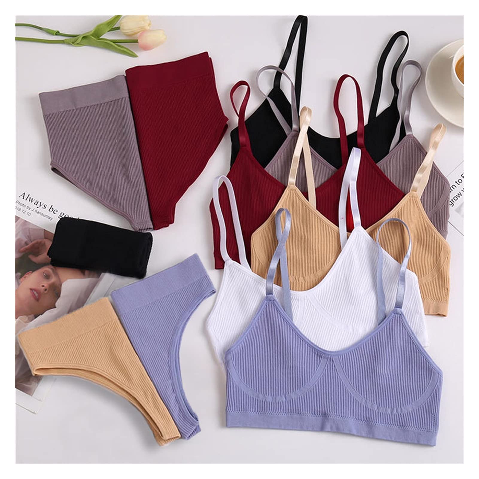 Compatible with Frauen BH Set Set Slipy Sexy Push Up Bralette Weibliche Fitness Nahtlose Unterwäsche Sports Dessous Büste Büste Set Tank Crop Tops S-XL.(Briefs Style Black,L-XL)